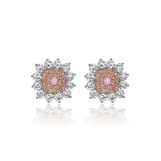 Sara 4 Carat Fancy Intense Purplish Pink Radiant Cut Diamond Stud Earrings in 18k White Gold Front View