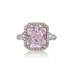 Journee 6 Carat Light Pink VVS1 Radiant Cut Diamond Engagement Ring GIA Certified by Mike Nekta Front View