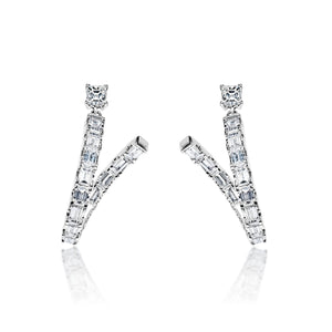Davina 6 Carat Emerald Cut Diamond Dangle Earrings in 18k White Gold Front View
