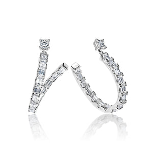 Davina 6 Carat Emerald Cut Diamond Dangle Earrings in 18k White Gold Side View