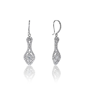 Fernanda 2 Carat Round Brilliant Diamond Shoulder Duster Earrings in 18k White Gold Front and Side View