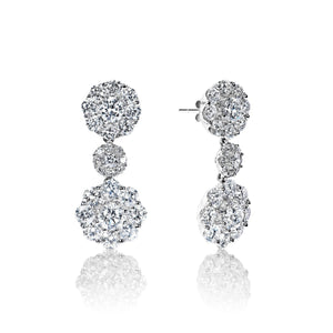 Maliyah 4 Carat Round Brilliant Diamond Drop Earrings in 18k White Gold Front and Side View