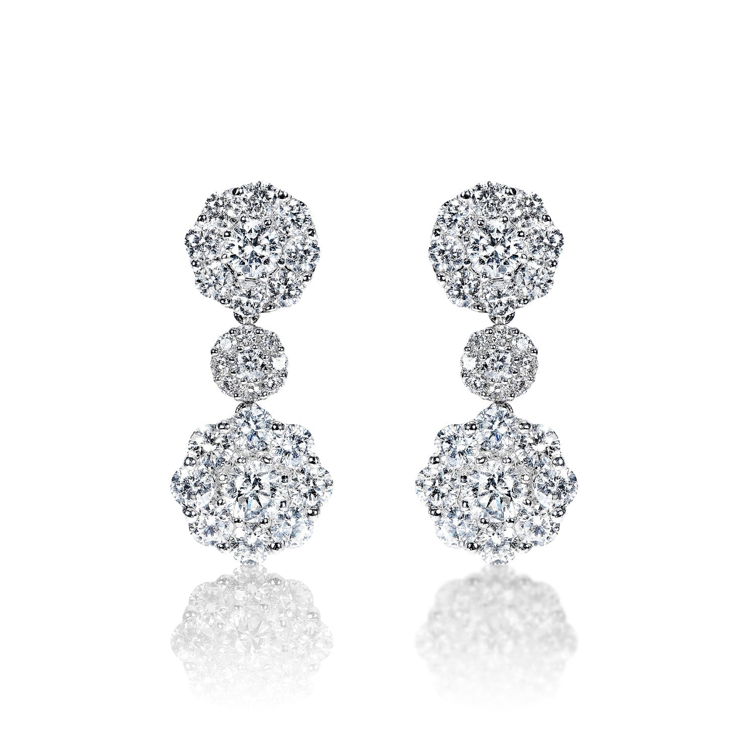 Maliyah 4 Carat Round Brilliant Diamond Drop Earrings in 18k White Gold Front View