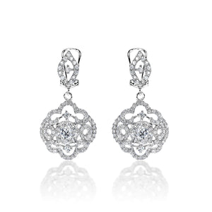 Ailani 2 Carat Round Brilliant Diamond English Lock Earrings in 14k White Gold Front View
