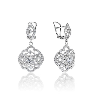 Ailani 2 Carat Round Brilliant Diamond English Lock Earrings in 14k White Gold Front and Side View