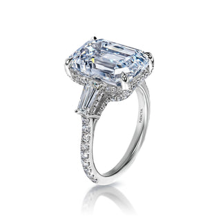 Mara 9 Carats D VVS2 Emerald Cut Diamond Engagement Ring in Platinum Side View