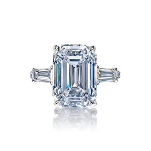 Mara 9 Carats D VVS2 Emerald Cut Diamond Engagement Ring in Platinum Front View