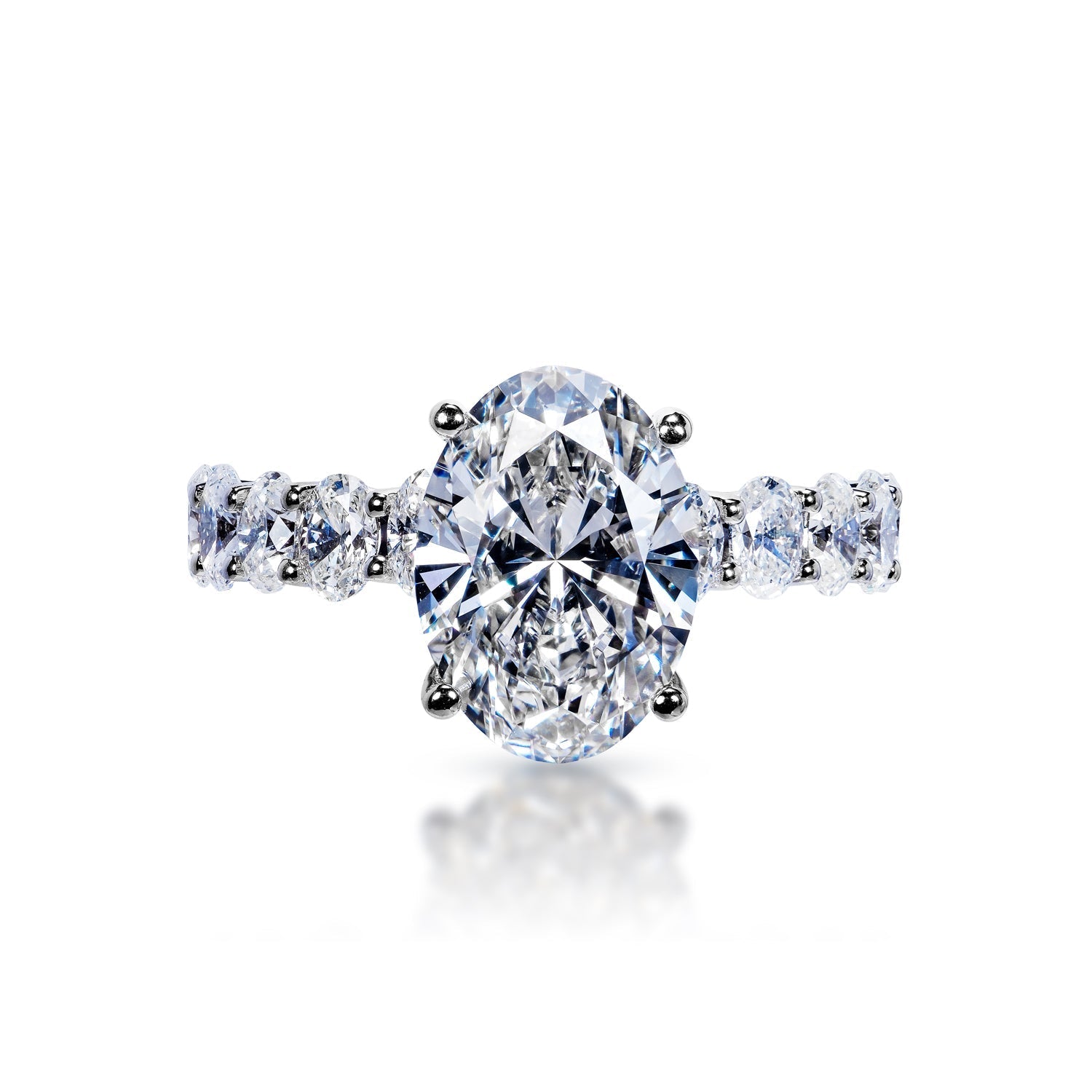 Maisie 5 Carats E VS1 Oval Cut Diamond Engagement Ring in 18k White Gold Front View