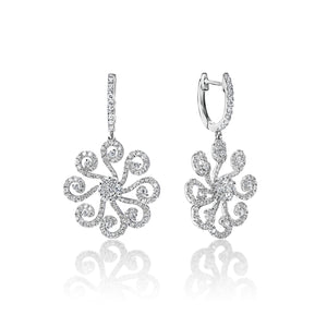 Maren 2 Carat Round Brilliant Diamond Huggie Drop Earrings in 18k White Gold Side View