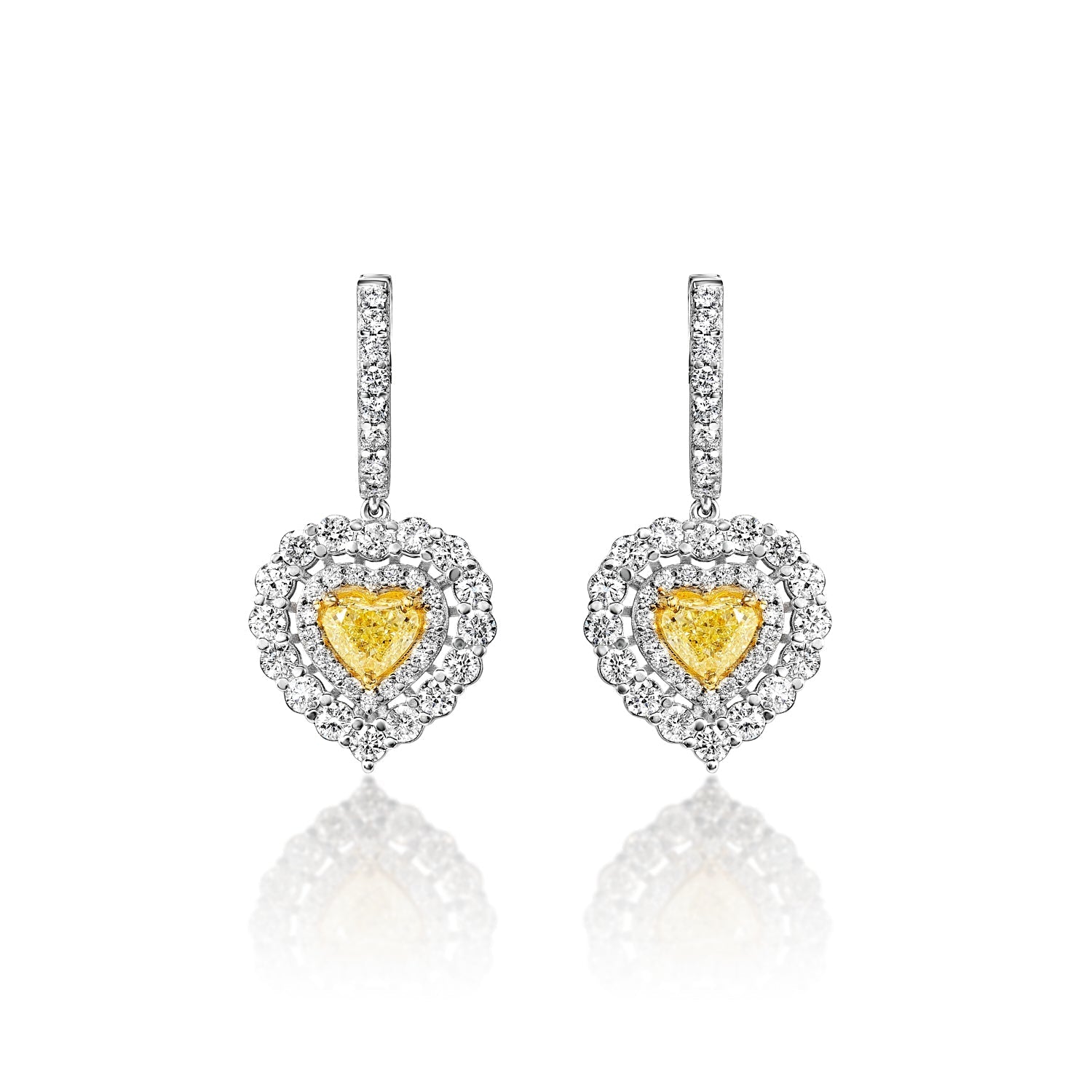 Danielle 3 Carat Yellow Combine Mix Shape Heart Diamond Hanging Earrings Front View