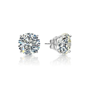 Bristol 24 Carats VS2 - SI1 Round Brilliant Diamond Stud Earrings in 14k White Gold Front and Side View