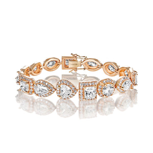 Esmeralda 28 Carats Combine Mix Shape Single Row Diamond Halo Bracelet in 18k Rose Gold Full View