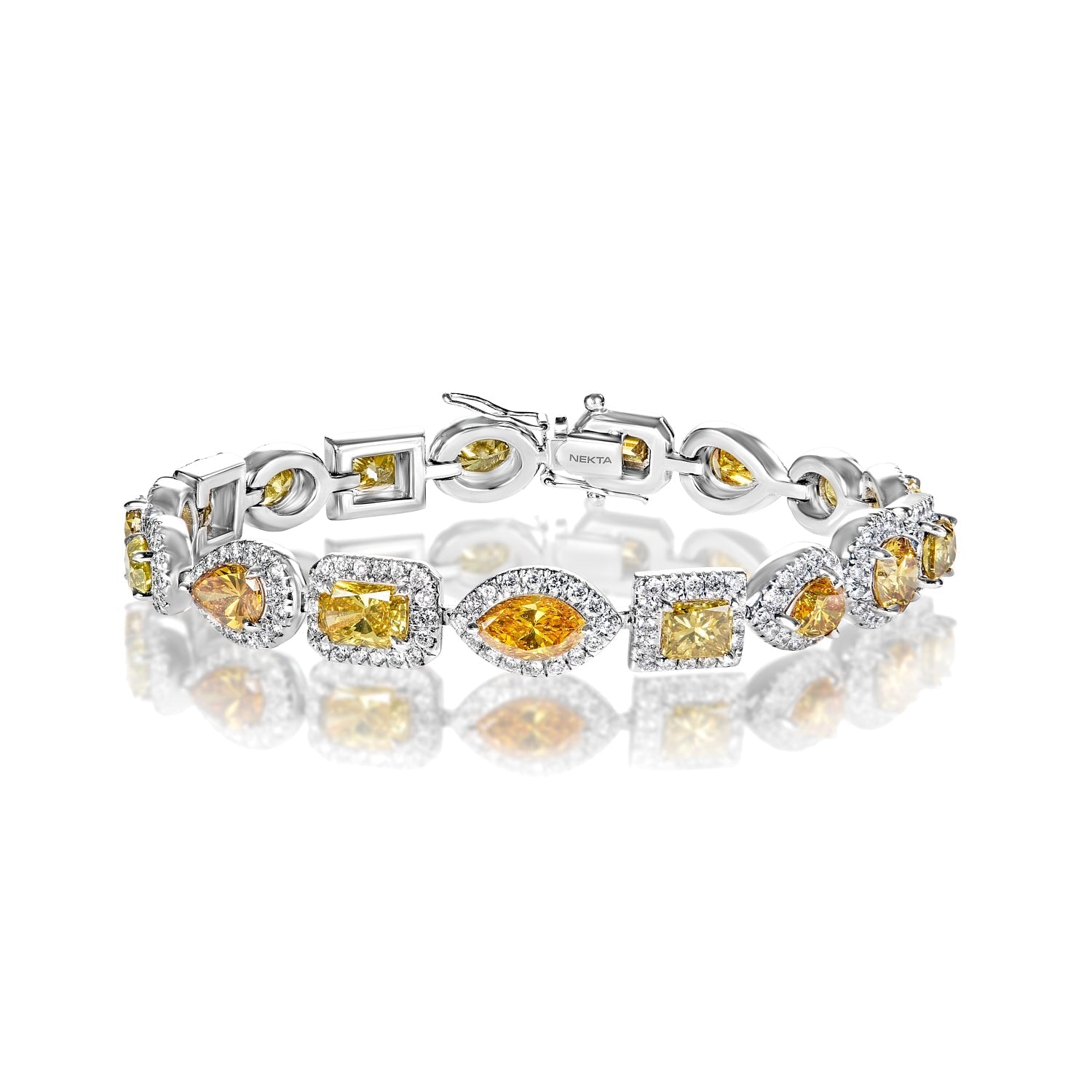 Colette 20 Carats Combine Mix Shape Single Row Diamond Bracelet in 18k White Gold Full View