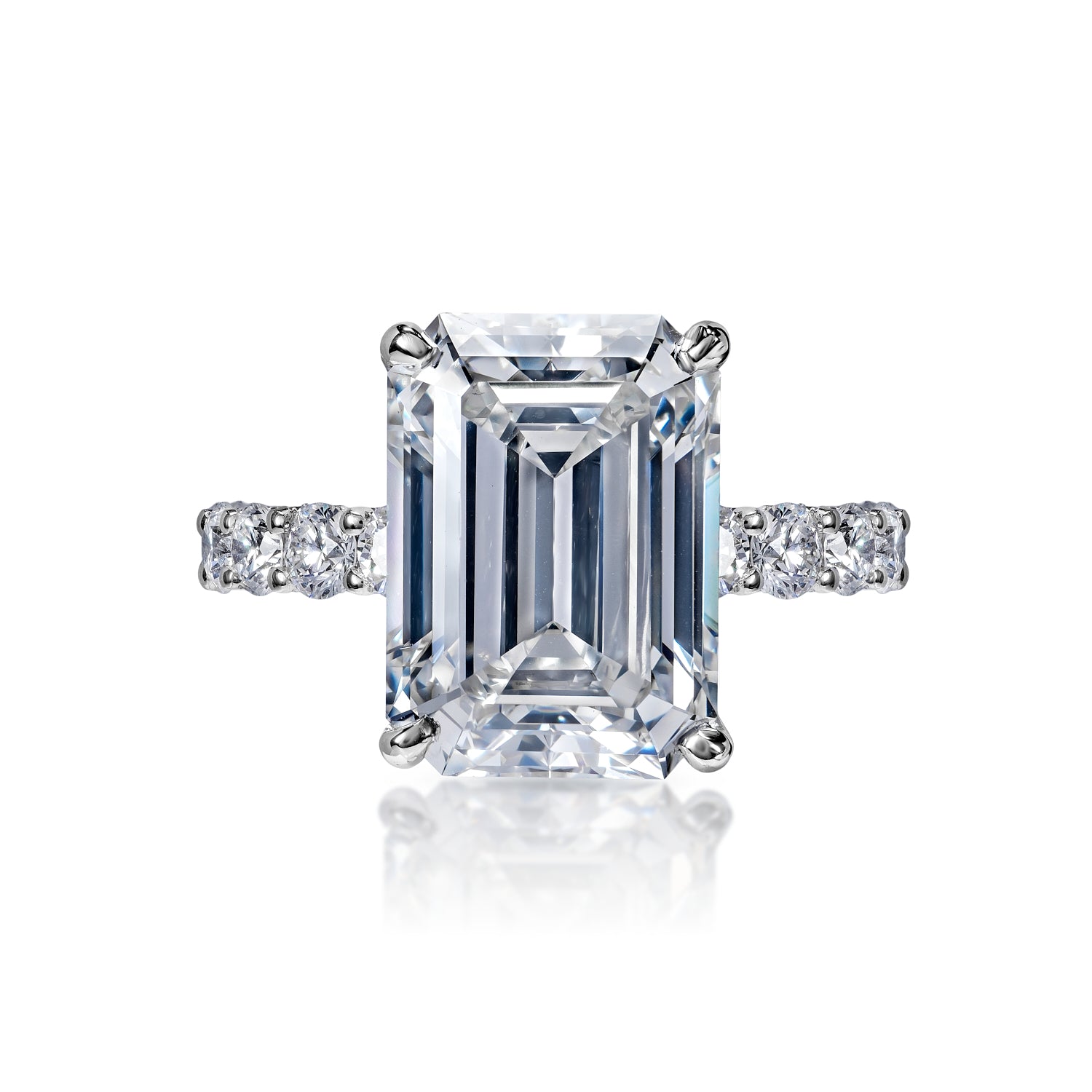 Francesca 10 Carats G IF Emerald Cut Diamond Engagement Ring in 18k White Gold Front View