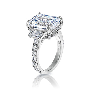 Adelina 11 Carats F VVS2 Emerald Cut Diamond Engagement Ring in 18k White Gold Side Veiw