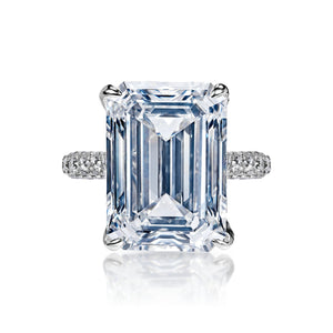 Bianca 12 Carats E VVS1 Emerald Cut Diamond Engagement Ring in 18k White Gold Front View