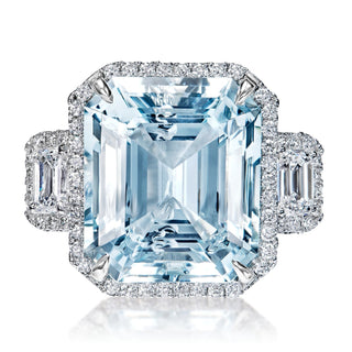 Lyndy 23 Carat AA Aquamarine Emerald Cut Lab Grown Diamond Engagement Ring in 14k White Gold Front View