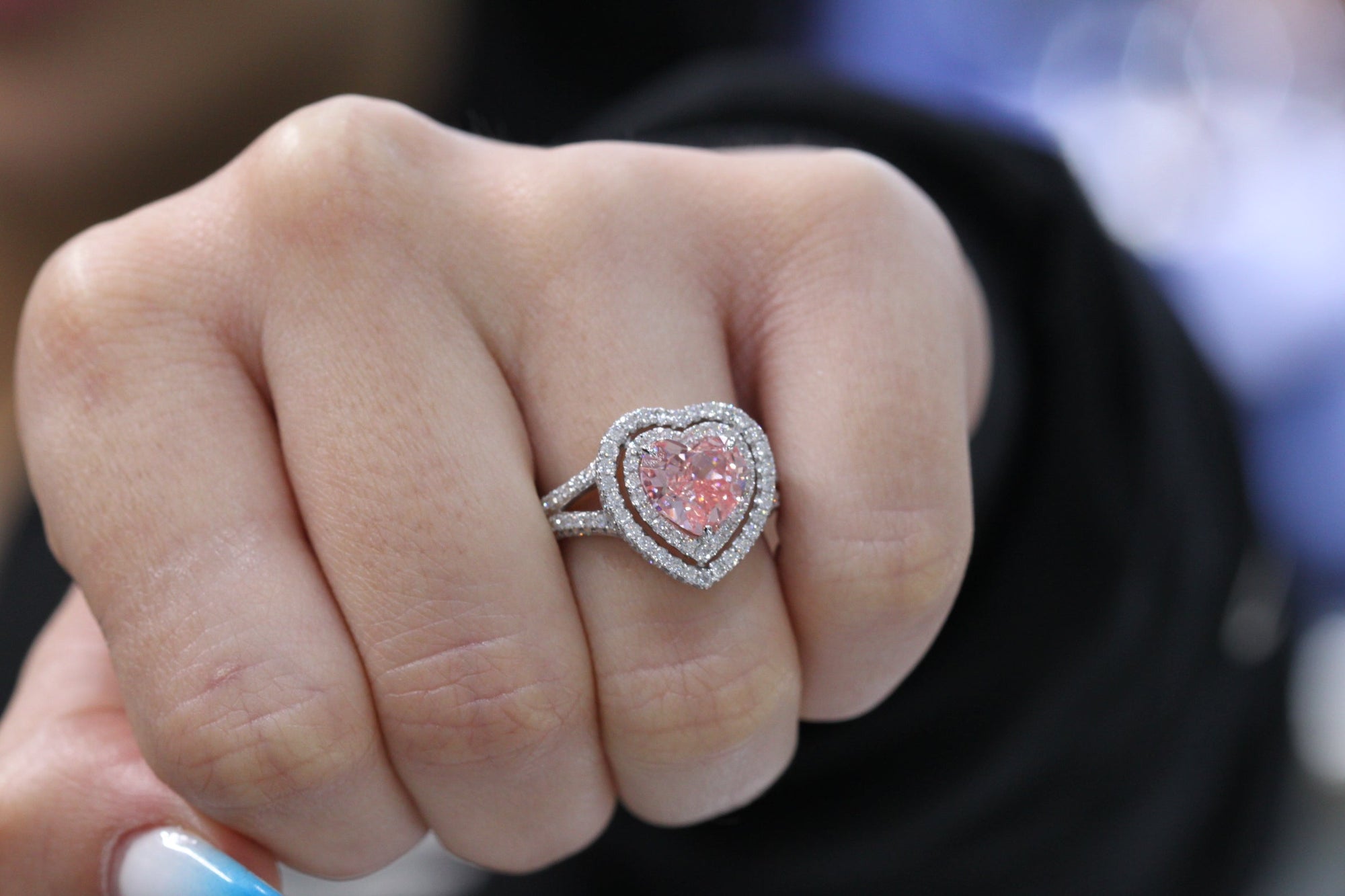 Pink heart shaped diamond ring Clearance