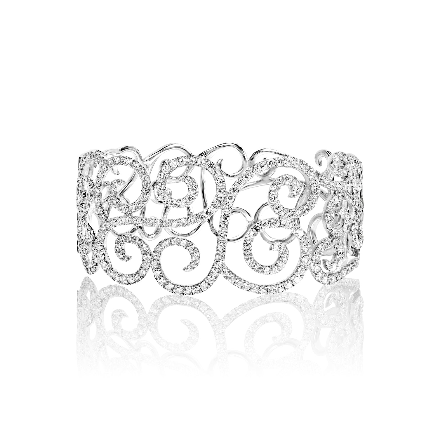 Kiara 7 Carat Round  Brilliant Diamond Bangle Bracelet in 14k White Gold Front View