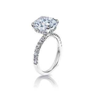 Dayana 6 Carat D VVS1 Cushion Cut Diamond Engagement Ring in Platinum Side View