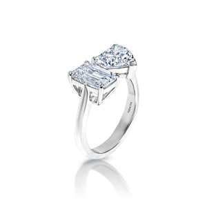 Amirah 4 Carat F VVS1 - VS1 Emerald and Heart Shape Diamond Engagement Ring in Platinum Side View