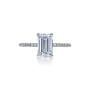 Mariam 2 Carat E VS1 Emerald Cut Diamond Engagement Ring in 18k White Gold Front View