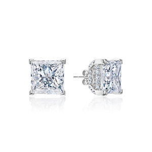 Addilyn 14 Carats G - F VS2 Princess Cut Diamond Stud Earrings in Platinum Front and SIde View