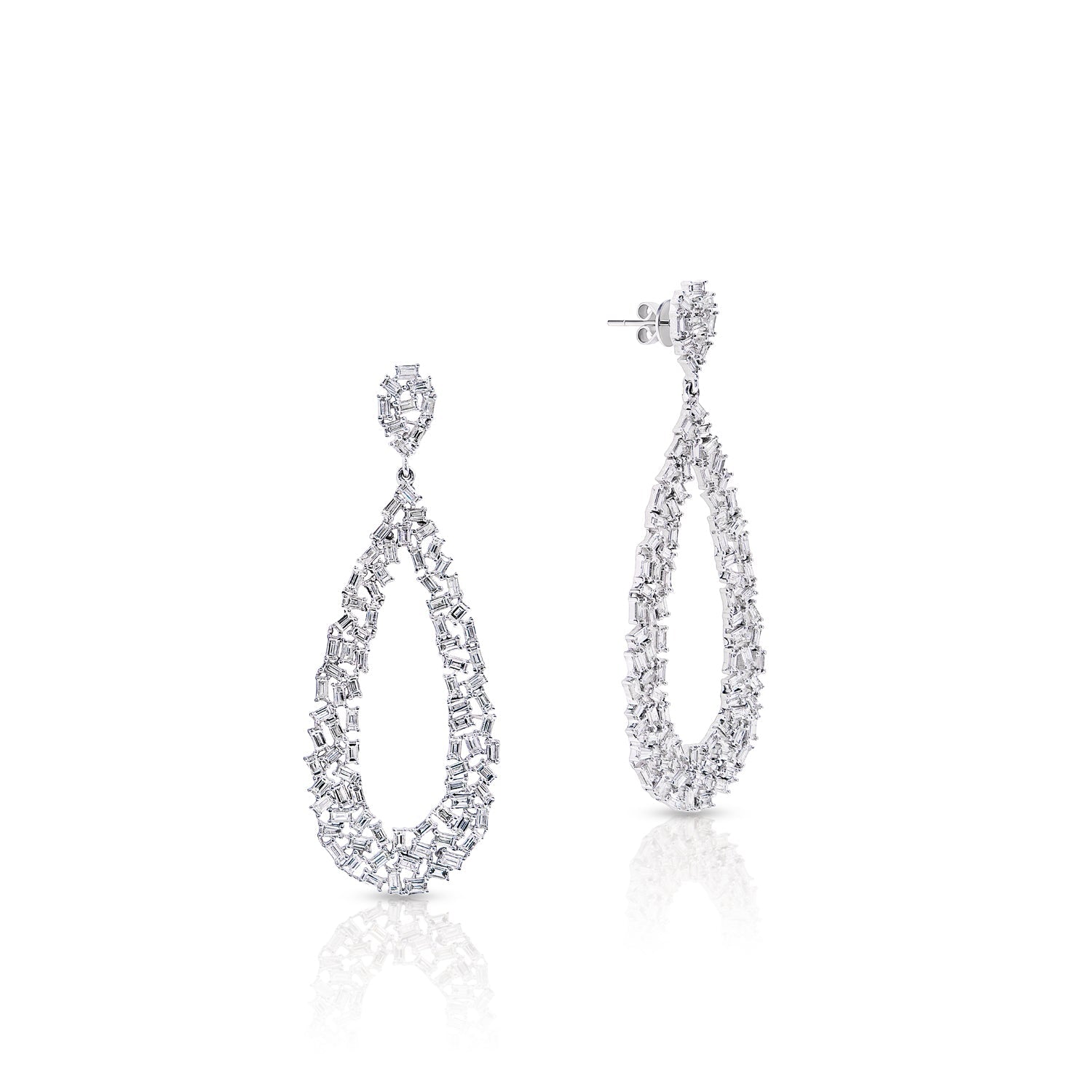 Mya 5 Carat Combine Mix Shape Diamond Hanging Earrings in 14k White Gold Front and Side View