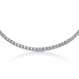Loyce 27 Carat Round Brilliant Diamond Tennis Necklace in 14k White Gold Close View
