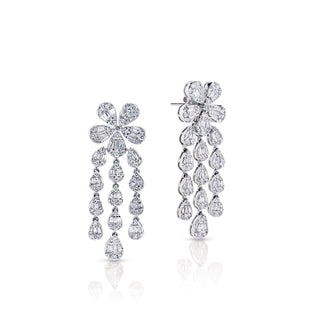 Bethany 6 Carat Combine Mix Shape Diamond Chandelier Earrings in 14k White Gold Front and Side View