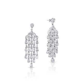 Chaya 4 Carat Combine Mix Shape Diamond Chandelier Earrings in 14k White Gold Front and Side View