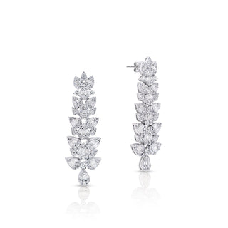 Martha 6 Carat Combine Mix Shape Diamond Hanging Earrings in 14k White Gold Front and Side View