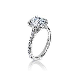 Mallory 3 Carat E VS2 Cushion Cut Diamond Engagement Ring in Platinum Side View