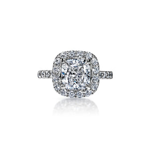 Shelby 3 Carat G VS2 Cushion Cut Diamond Engagement Ring in 18k White Gold Front View