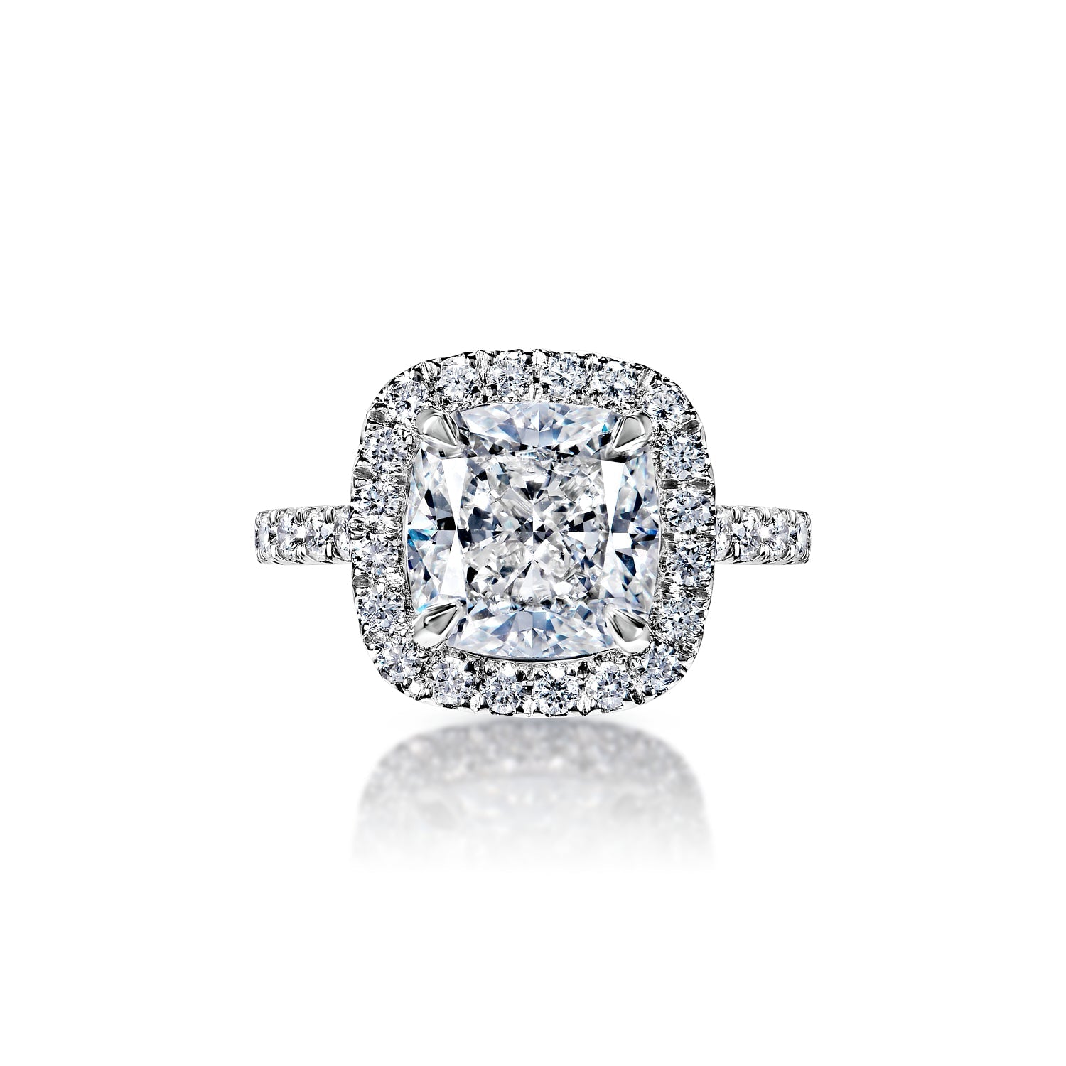 Jayleen 6 Carat I IF Cushion Cut Diamond Engagement Ring in 18k White Gold Front View