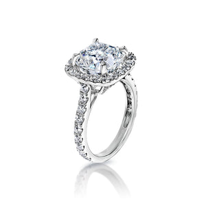 Jayleen 6 Carat I IF Cushion Cut Diamond Engagement Ring in 18k White Gold Side View