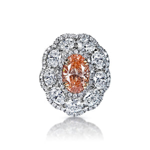Elliott 6 Carat Fancy Orangy Pink VS1 Oval Cut Diamond Engagement Ring in 18k White Gold Front View