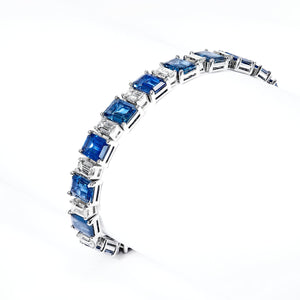Dallas 28 Carat Blue Emerald Cut Sapphire and Diamond Single Row Bracelet