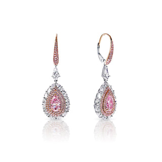 Julie 5 Carat Light and Faint Pink VS1-SI1 Pear Shape Diamond Hanging Earrings in 18k White & Rose Gold Side View