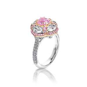 Virginia 3 Carat Very Light Pink Cushion Cut Diamond Engagement Ring in White Gold & Rose Gold Side View