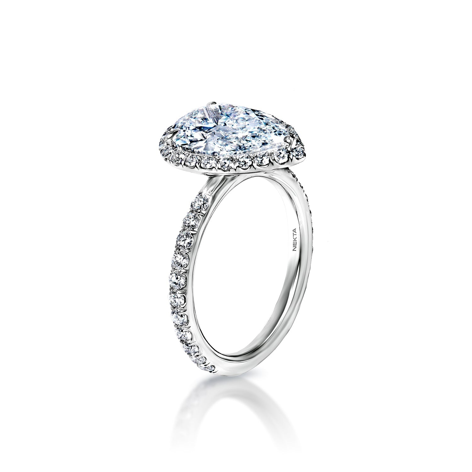 Sunny 4 Carat D VVS2 Pear Shape Diamond Engagement Ring in Platinum By Mike Nekta Side View