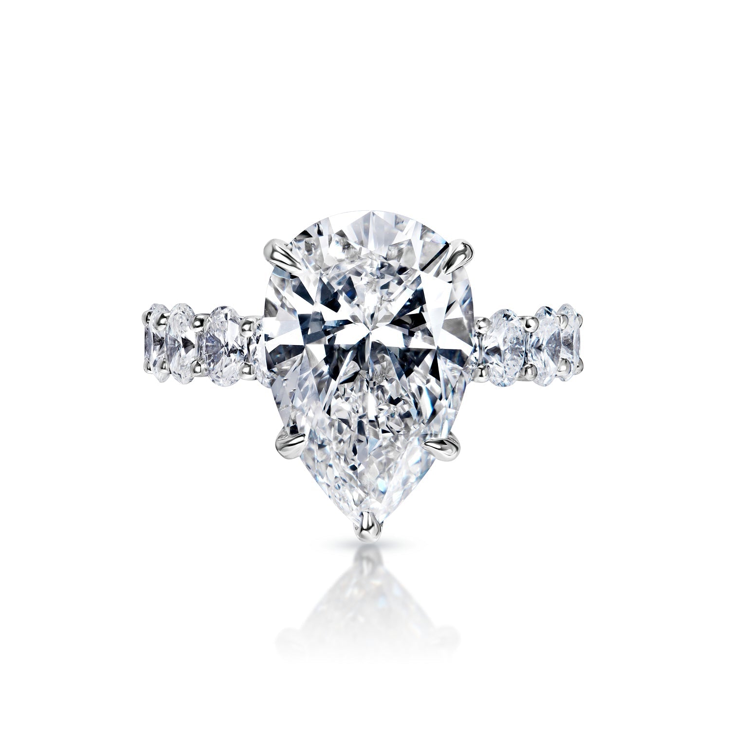 Ellianna 8 Carat H Internally Flawless Pear Shape Diamond Engagement Ring in 18k White Gold Front View