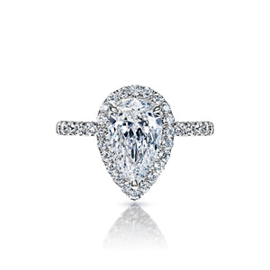 Malaya 3 Carat G Internally Flawless Pear Shape Diamond Engagement Ring in Platinum Front View