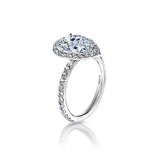 Malaya 3 Carat G Internally Flawless Pear Shape Diamond Engagement Ring in Platinum Side View