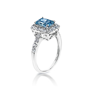 LYDIA 2 Carat Fancy Vivid Greenish Blue VS1 Radiant Cut Lab Grown Diamond Engagement Ring in 14k White Gold Side View