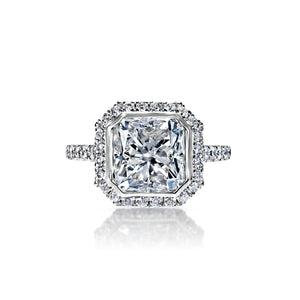 Sevyn 5 Carat G VS2 Cushion Cut Bezel Set Diamond Engagement Ring Engagement Ring in 18k White Gold Front View