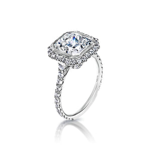 Sevyn 5 Carat G VS2 Cushion Cut Bezel Set Diamond Engagement Ring Engagement Ring in 18k White Gold Side View
