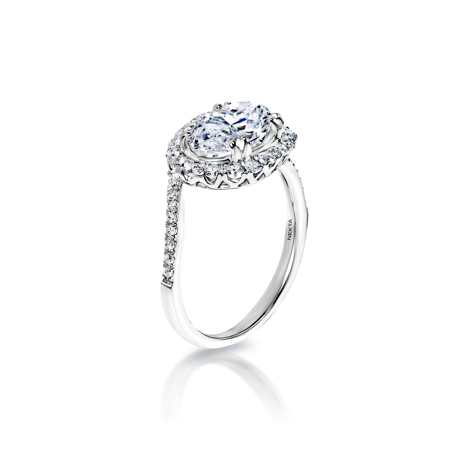 Ophelia 3 Carat Oval Cut Halo Diamond Engagement Ring in 14k White Gold Side View