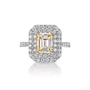 Briella 3 Carat K SI1 Emerald Cut Double Halo Diamond Engagement Ring in 18k White Gold Front View