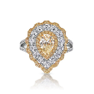 Amari 3 Carat Yellow Pear Shape Diamond Engagement Ring in 18k White Gold By Mike Nekta Front View